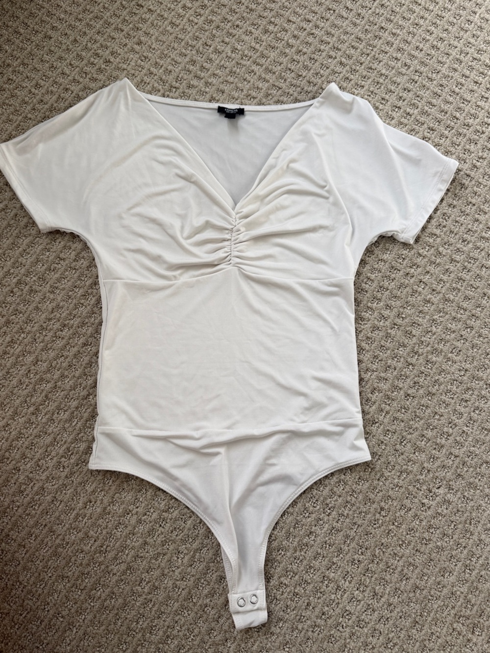 Express White V-Neck Ruched Bodysuit